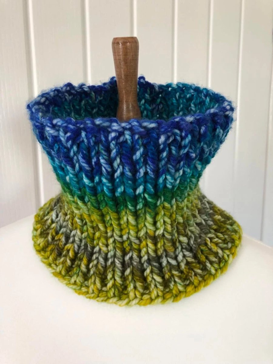 Kids version Chunky acrylic Neck warmer Blue, Greens 6" wide x 20" around neck