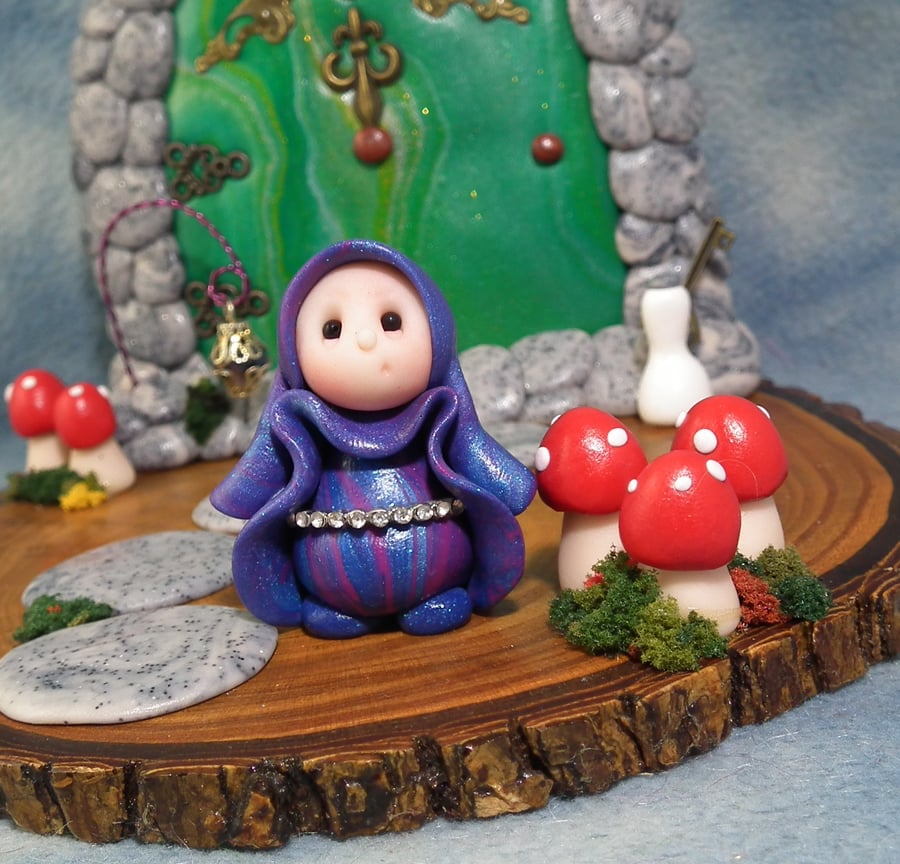 Tiny Garden Gnome 'Coleen' with jewelled belt OOAK Sculpt Ann Galvin