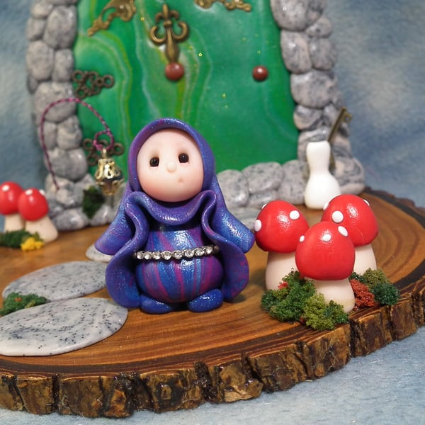 Tiny Garden Gnome 'Coleen' with jewelled belt OOAK Sculpt Ann Galvin