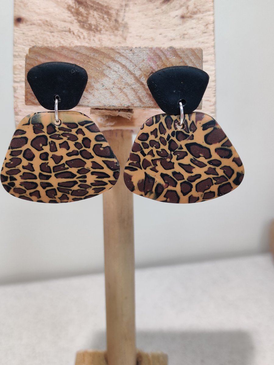 Leopard trapeze  polymerclay earrings