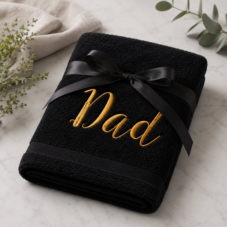 Dad Embroidered Hand Towel – Black & Gold