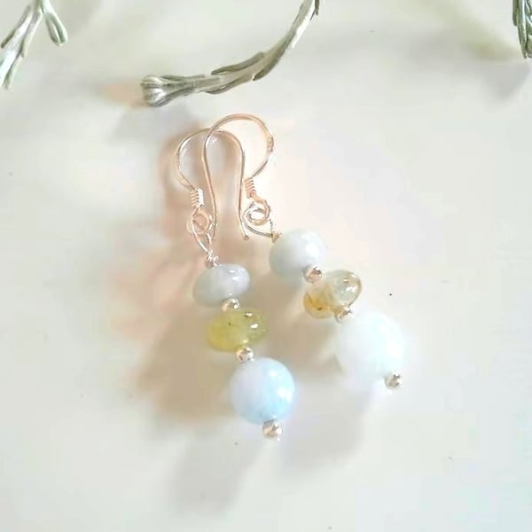 Dainty, Feminine Aquamarine Sterling Silver Earrings