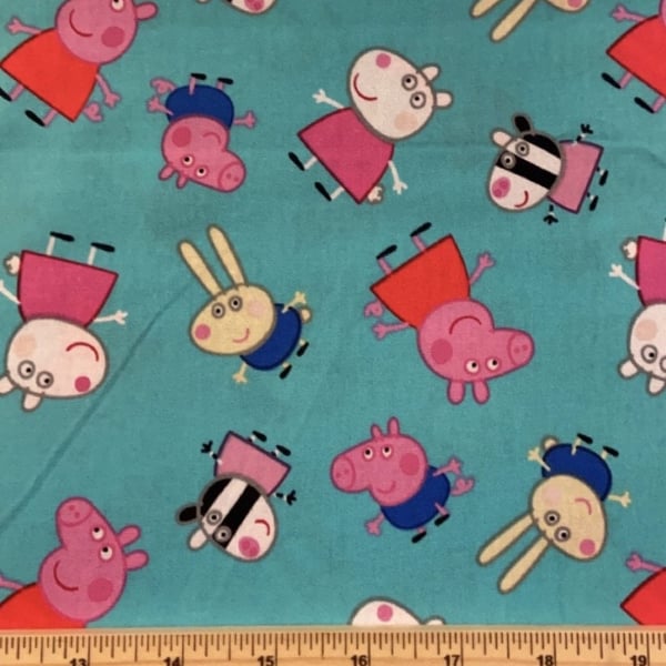 Fat Quarter Large Peppa Pig And Friends On Blue 100% Cotton Quilting Fabric
