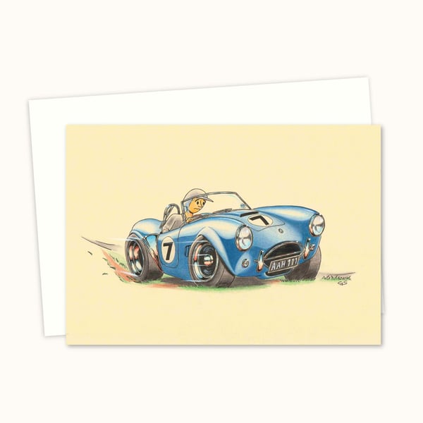 Boy Racer Greeting Card: Hand Drawn Sports Car Illustration - Blank Inside (304)