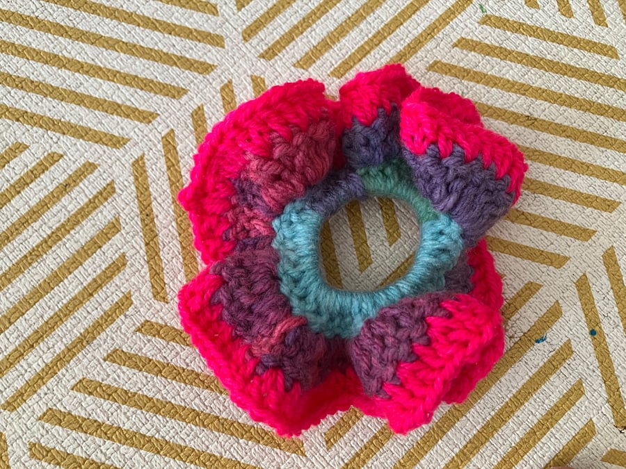 Colourful handmade crochet scrunchie 
