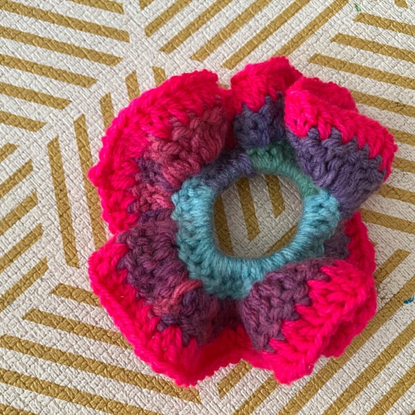 Colourful handmade crochet scrunchie 