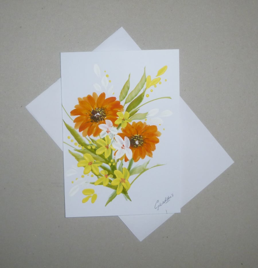 hand painted floral blank card ( ref FA 266 D2 )