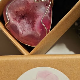 Inward Beauty Dyed Pink Agate Druzy Pendant 