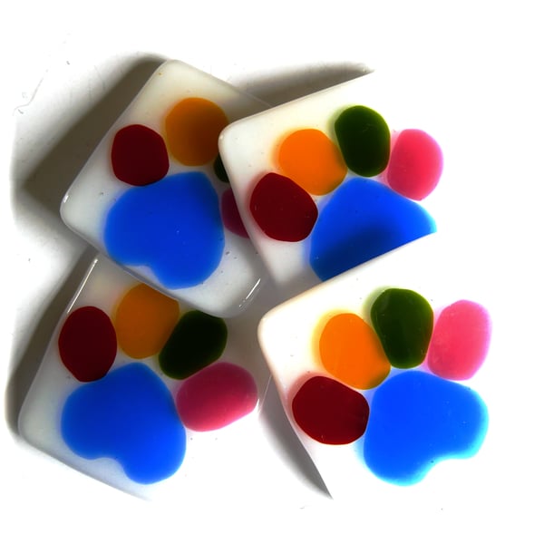 Paw Print Fused Glass Coaster 8cm Rainbow Pet Animal Memorial Set of 4
