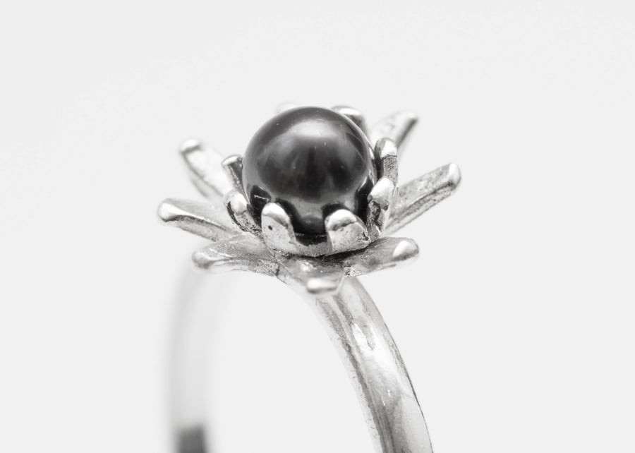 Sterling Silver Lotus Ring with Pearl