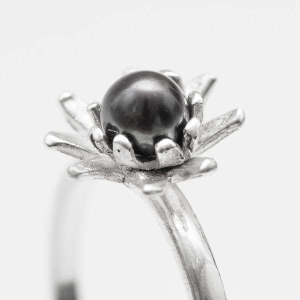 Sterling Silver Lotus Ring with Pearl