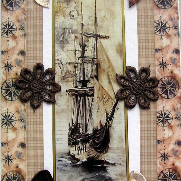 Pirate Ship - Hand Crafted Decoupage Greeting Card - Blank - 3303