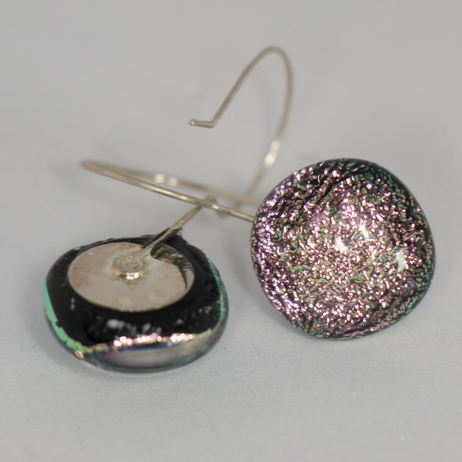 Pale Pink Dichroic Glass Earrings on Sterling Silver Wires - 2092