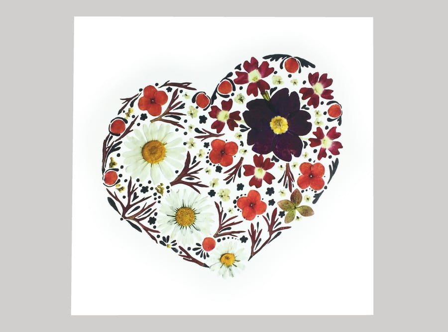 Pressed Flower Art Print, 30.5 cm, Blooming Heart,