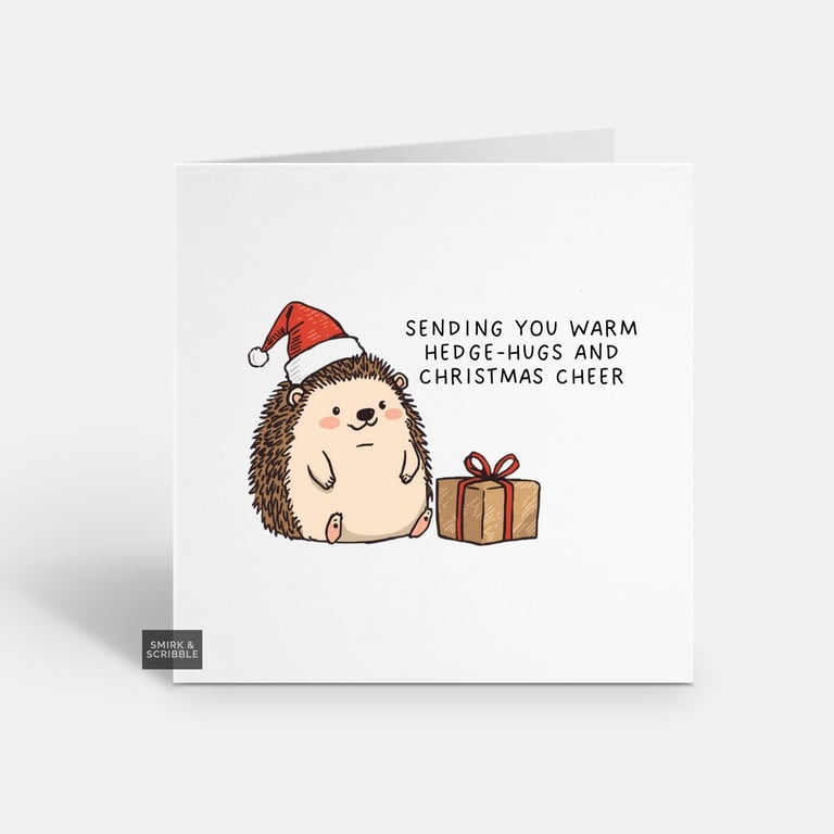 Unique Funny Christmas Card For Him Or Her - Cute Xmas Greeting - Hedgehog 