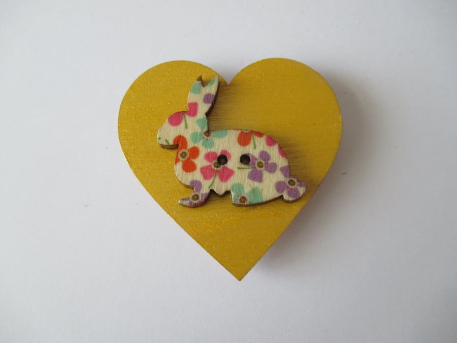 Bunny Rabbit Magnet Hand Painted Wooden Heart Animal Bunny Button