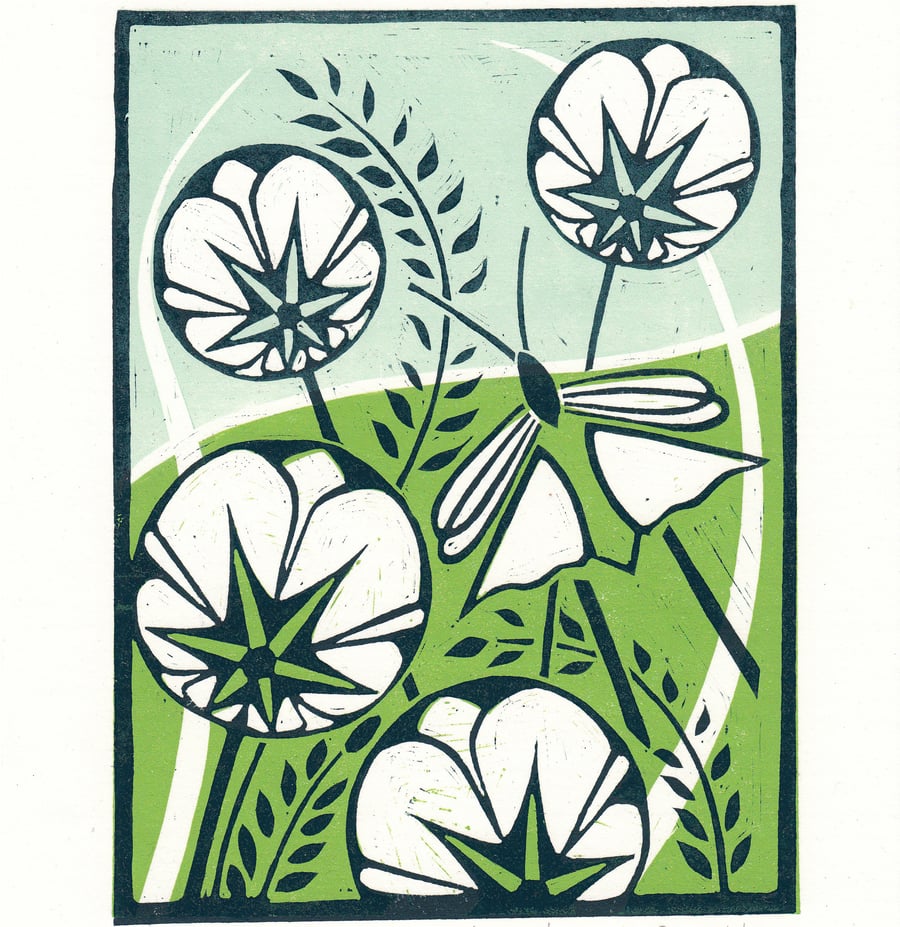 Flying Grasshopper Lino Print