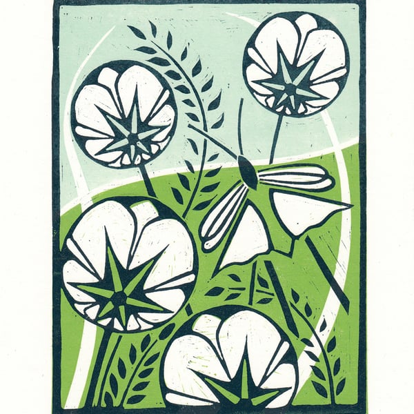 Flying Grasshopper Lino Print