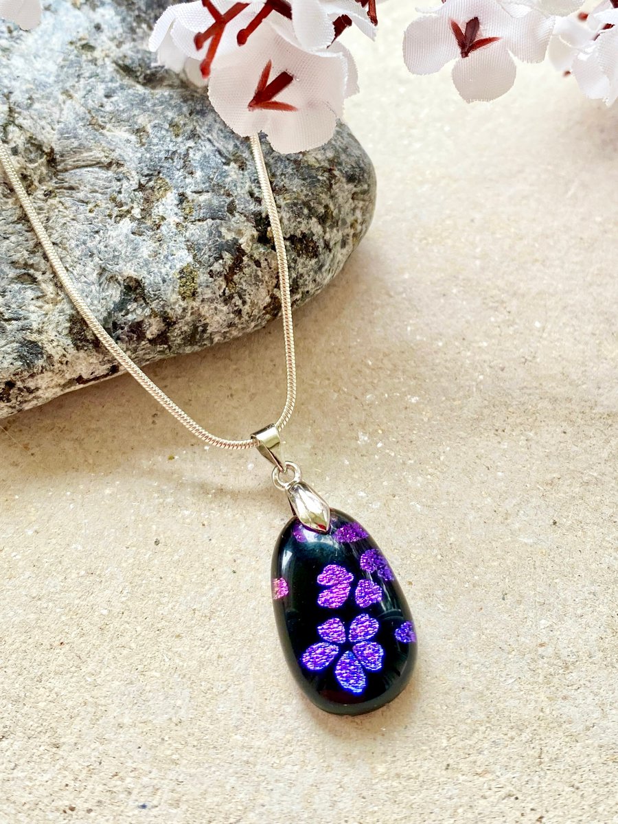 Violet Bloom – Fused Glass Pendant – Necklace