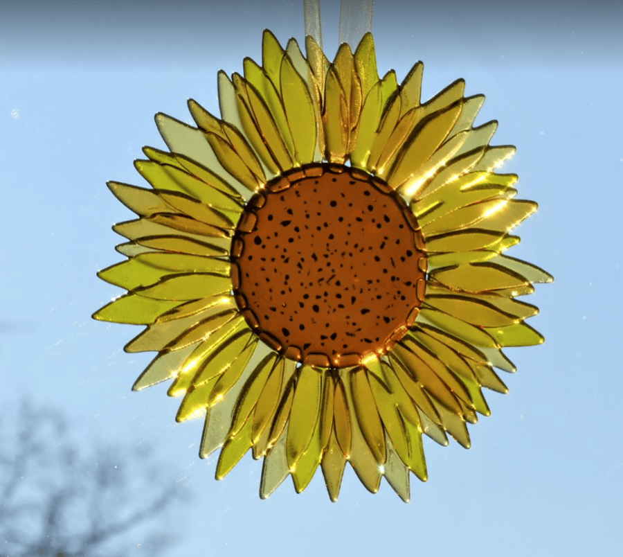 Fused Glass Sunflower Suncatcher Wall Art