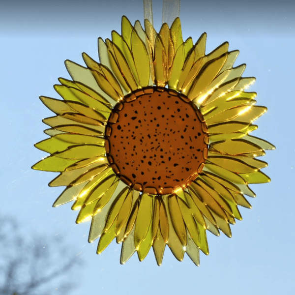 Fused Glass Sunflower Suncatcher Wall Art