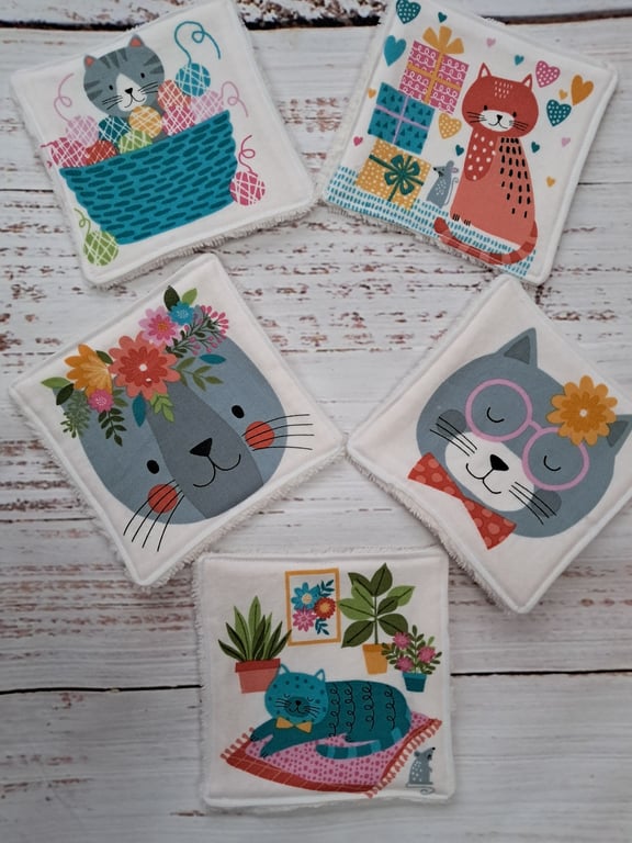 Cats reusable bamboo face wipes (set of 5)