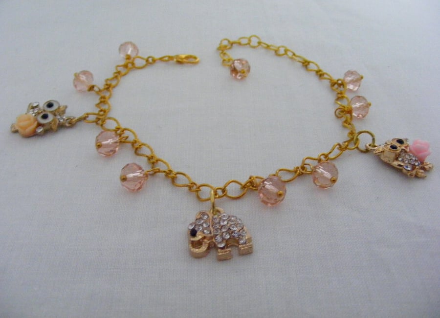Peach and Cubic Zirconia Charm Anklet
