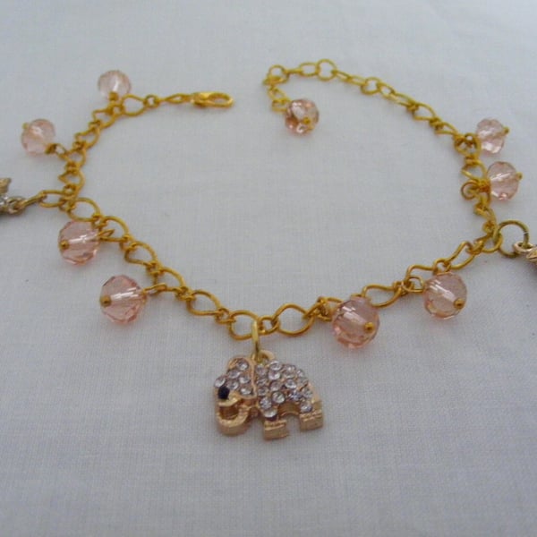 Peach and Cubic Zirconia Charm Anklet