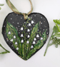 Lily of the valley hand-painted Christmas slate heart ornament  - Image 2