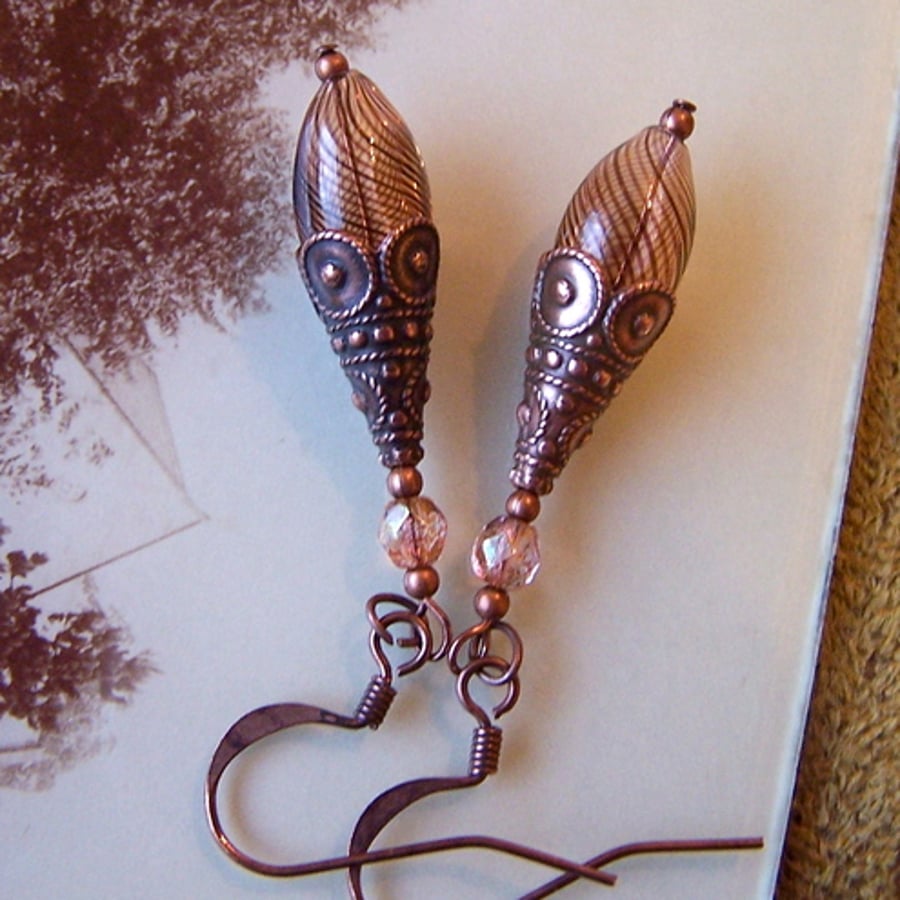 'Cafe Latte' Vintage Style Hand Blown Glass Earrings 