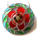 Red Floral Swirl Suncatcher Stained Glass Art Handmade Original