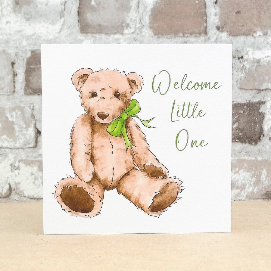 New Baby Card Teddy Green