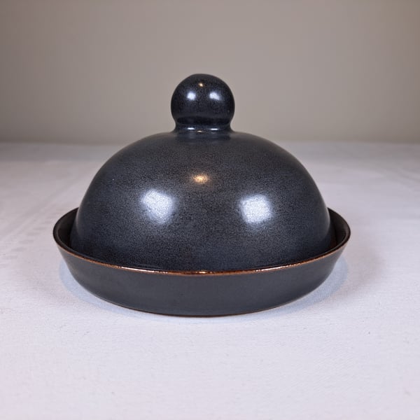 CHARCOAL AND BURNT ORANGE ROUND BUTTER DISH - HAND MADE FOR RUTH DOWNIE