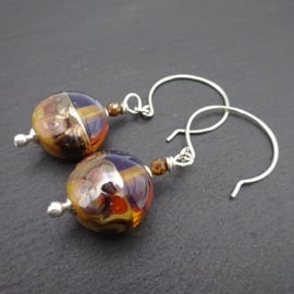 autumn lampwork glass earrings, sterling silver jewellery