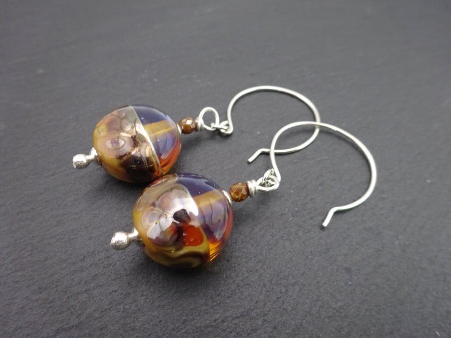 autumn lampwork glass earrings, sterling silver jewellery