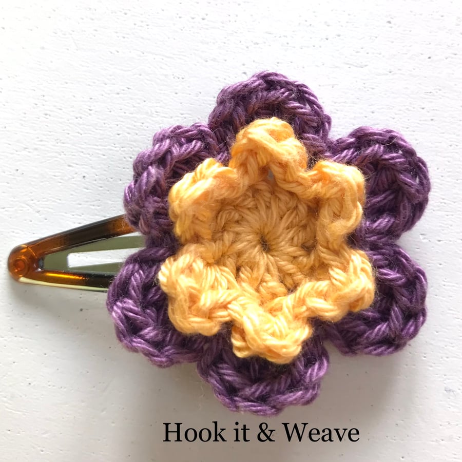Crocheted Cotton Flower Hair Clip