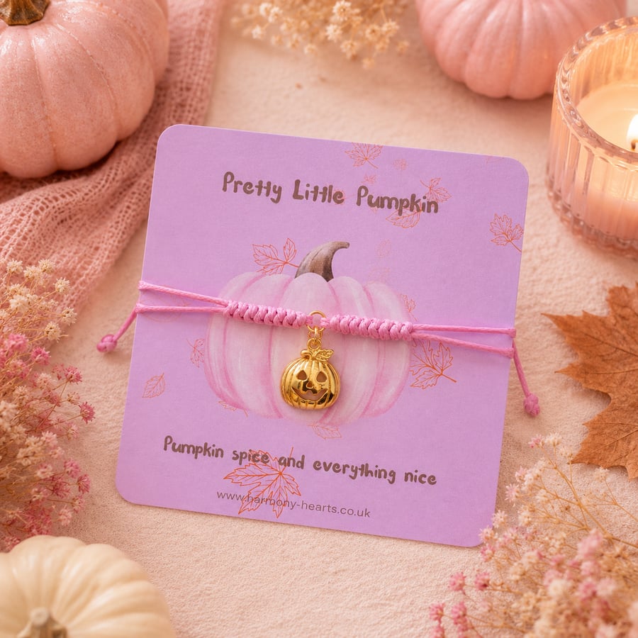 Pretty Little Pumpkin Bracelet - Pumpkin Charm Bracelet - Adjustable Autumn Frie