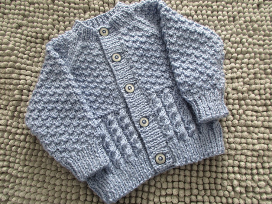 16" Patterned Baby Boys Round Neck Cardigan (Cloudy Blue)
