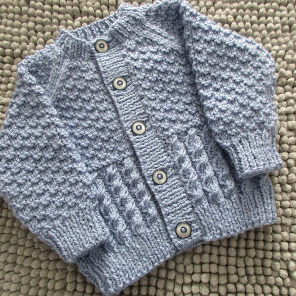 16" Patterned Baby Boys Round Neck Cardigan (Cloudy Blue)