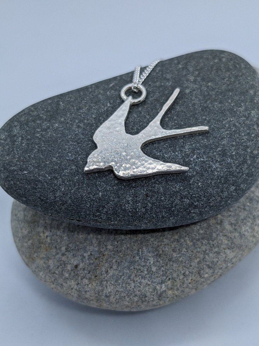 Sterling silver swallow pendant, Handmade silver bird pendant, Swallow necklace