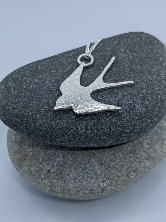 Sterling silver swallow pendant, Handmade silver bird pendant, Swallow necklace