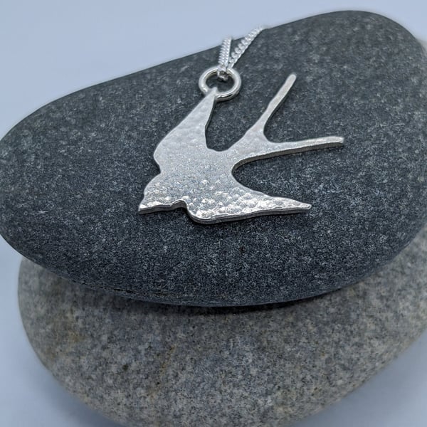 Sterling silver swallow pendant, Handmade silver bird pendant, Handcrafted swall
