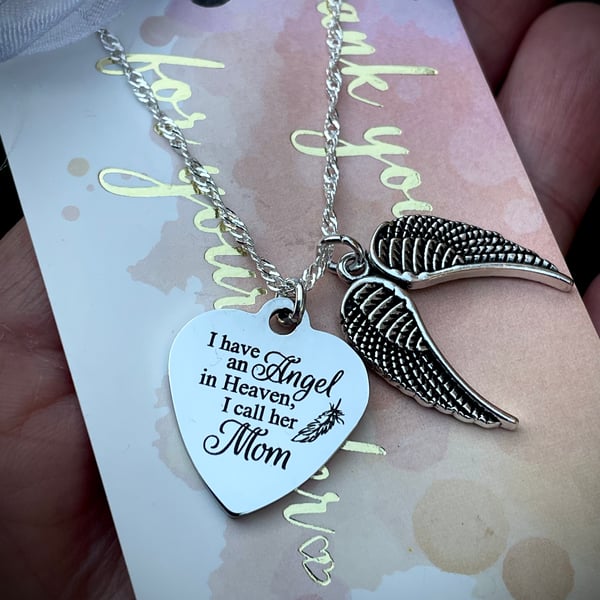 I Have An Angel In Heaven I Call Her Mom Necklace 925 sterling silver chain