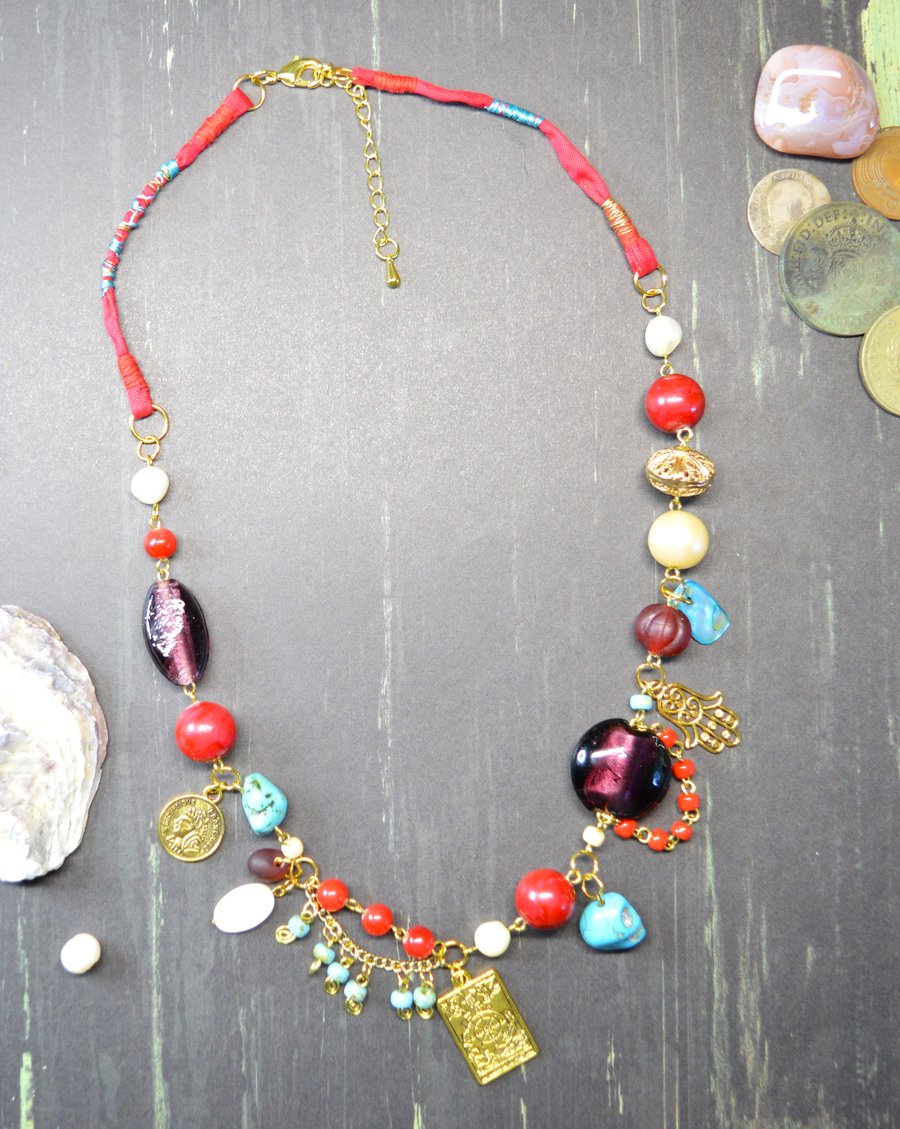 "O Fortuna" Boho Gemstone Mixed Bead Necklace