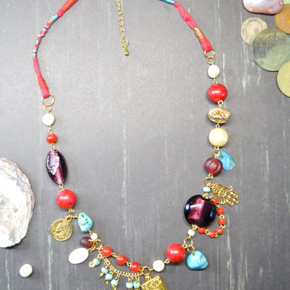 "O Fortuna" Boho Gemstone Mixed Bead Necklace