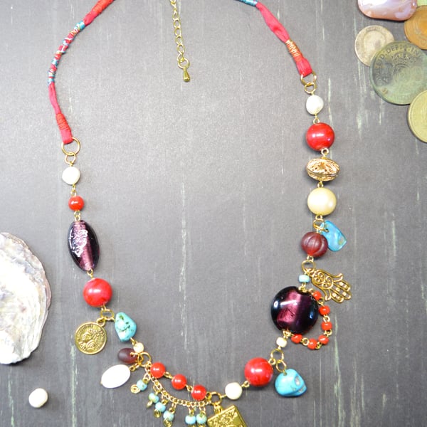 "O Fortuna" Boho Gemstone Mixed Bead Necklace