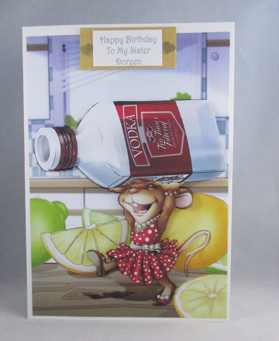 Vodka Mouse, 3D Birthday Card, Personalise, Humorous