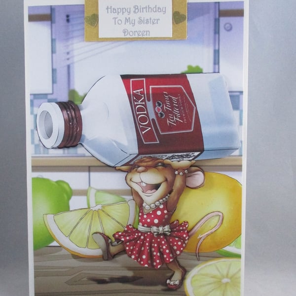 Vodka Mouse, 3D Birthday Card, Personalise, Humorous