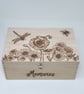 Memory box, wooden keepsake storage box - pyrography wildflowers, dragonfly, bee - Image 2