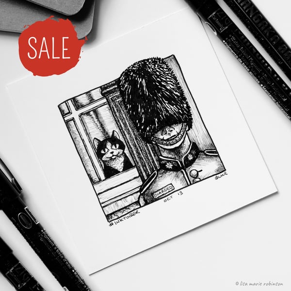 SALE - Guarded Cat in Window - Day 13 Inktober 2018 - Mini Cat Ink Drawing